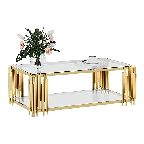 Modern Living Room Table Gold Stainless Steel Metal Leg Rectangular