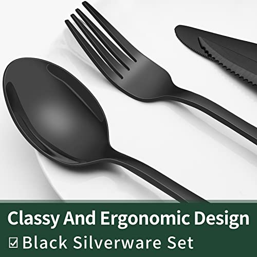 24-Piece Black Silverware Set with Steak Knives, Black Flatware Set for 4