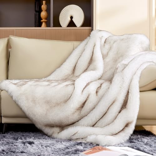 Luxury 1000GSM Faux Fur Throw Blanket, Elegant Soft Reversible Mink