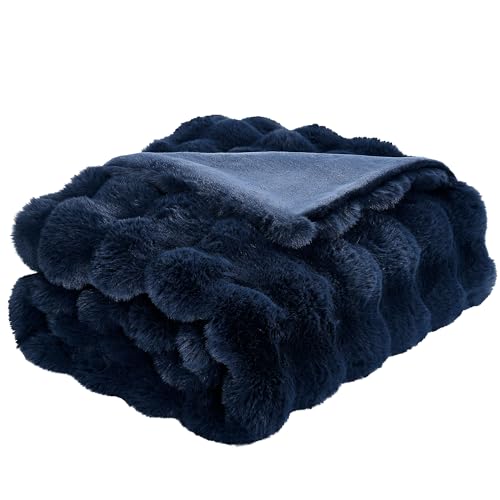 Soft Thick Fuzzy Faux Rabbit Fur Throw Blanket for Couch Sofa