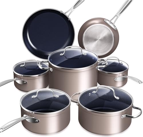 Ceramic Nonstick Cookware Set, Diamond Infused Scratch-Resistant