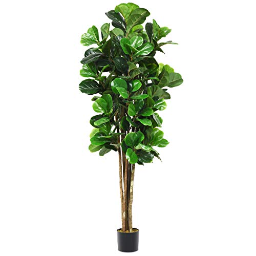 Fiddle Leaf Fig Tree, 6FT Tall Artificial Tree Greenery Plants in Pots