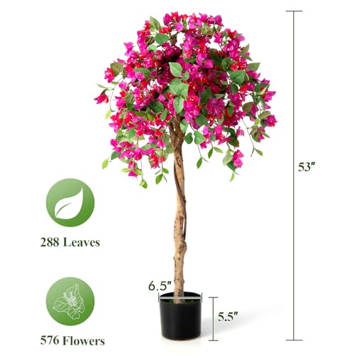 4.4FT Bougainvillea Artificial Tree, Tall Fake Floor Plant for Indoor Outdoor Décor