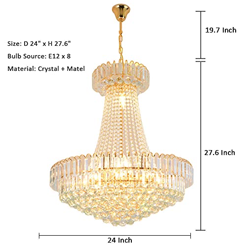 24 Inch French Empire Style Gold Chandelier with 8 Lights