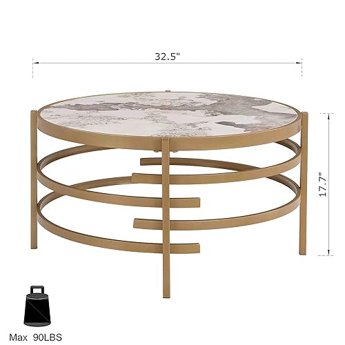 Coffee Table, Marble Stone Silver Living Room Table Modern Round