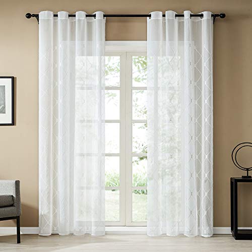 White Sheer Curtains 84 Inches Long for Living Room, 2 Panels Set