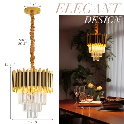 24" Crystal Chandelier Modern Gold 9-Light 5-Tier Luxury