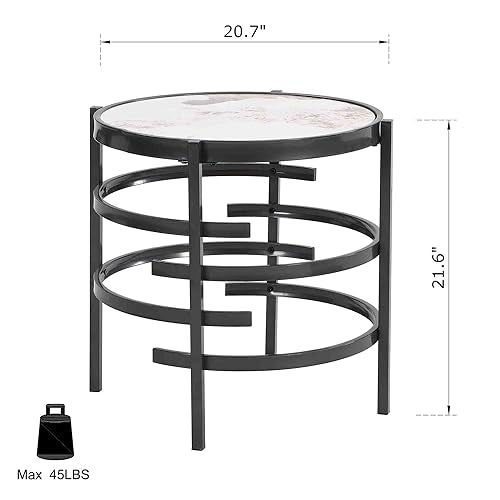 Coffee Table, Marble Stone Silver Living Room Table Modern Round