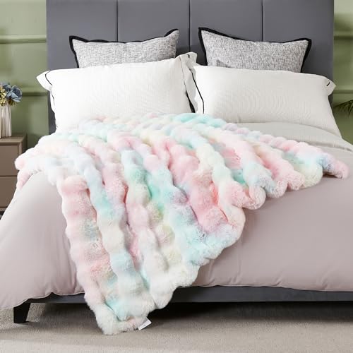 Soft Thick Fuzzy Faux Rabbit Fur Throw Blanket for Couch Sofa