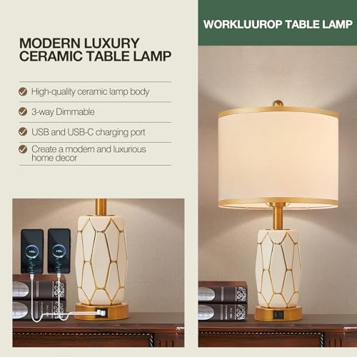 Set of 2 Touch Control Ceramic Table Lamps for Bedroom Livingroom