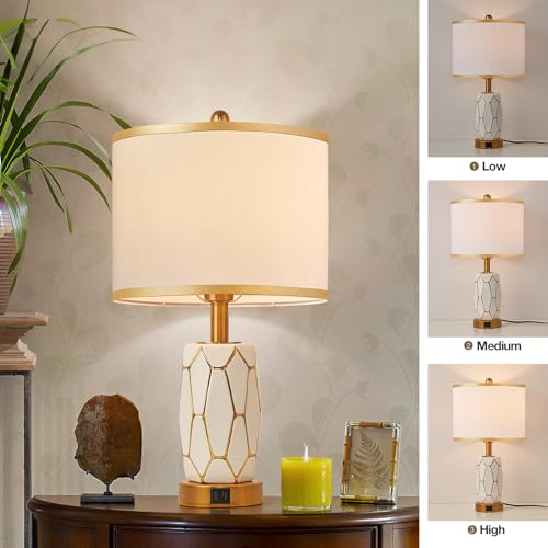 Set of 2 Touch Control Ceramic Table Lamps for Bedroom Livingroom