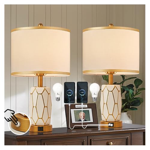 Set of 2 Touch Control Ceramic Table Lamps for Bedroom Livingroom