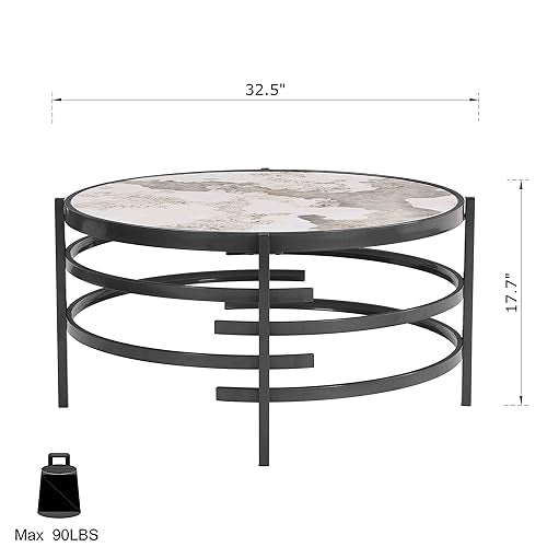 Coffee Table, Marble Stone Silver Living Room Table Modern Round