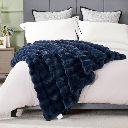 Soft Thick Fuzzy Faux Rabbit Fur Throw Blanket for Couch Sofa