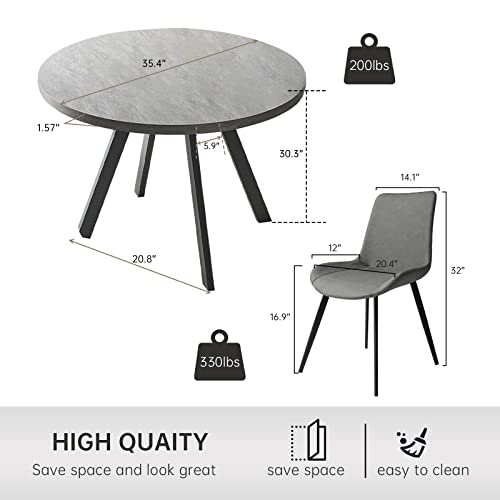 Round Dining Table Set for 4,  (Dining Table + 4 Black Chairs)