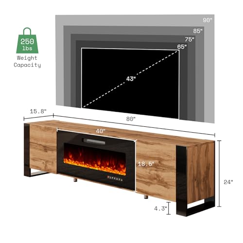 Fireplace TV Stand with 36" Fireplace, 70" Modern High Gloss Entertainment Center