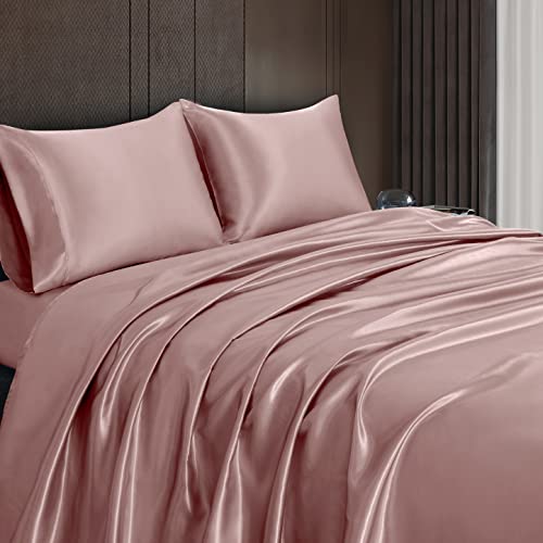 4pcs Satin Sheets Set Luxury Silky Satin Bedding Set with Deep Pocket