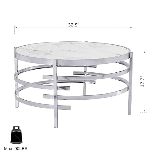 Coffee Table, Marble Stone Silver Living Room Table Modern Round