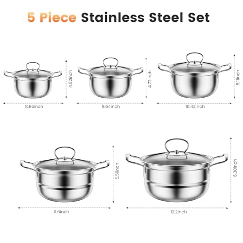 Stainless Steel Cookware Set, 12 Piece Kitchen Induction Cookware Set