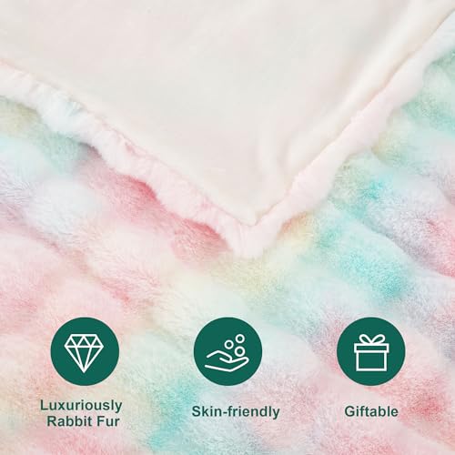 Soft Thick Fuzzy Faux Rabbit Fur Throw Blanket for Couch Sofa