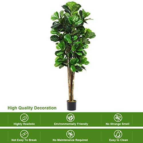 Fiddle Leaf Fig Tree, 6FT Tall Artificial Tree Greenery Plants in Pots