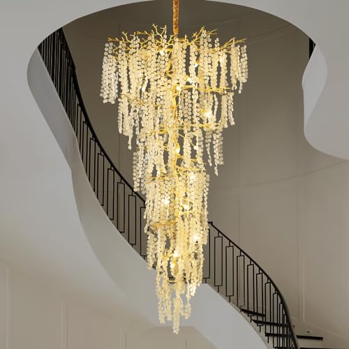 H134'' Modern Crystal Tree Branch Chandelier, Foyer High Ceiling Chandelier