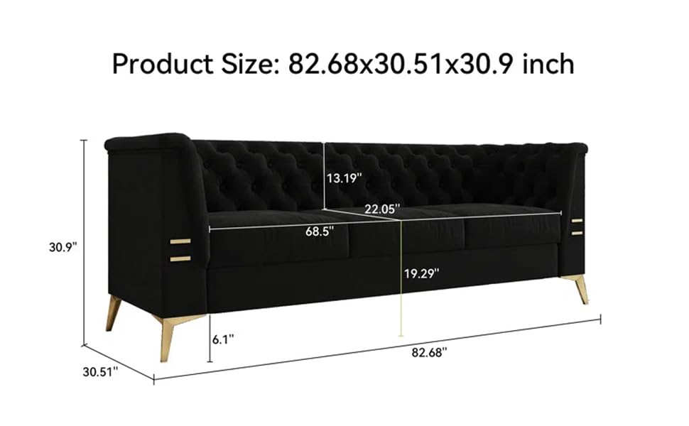 83" Chesterfield Button Tufted Sofa Velvet Upholstered Couch 3 Seat