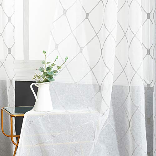 White Sheer Curtains 84 Inches Long for Living Room, 2 Panels Set