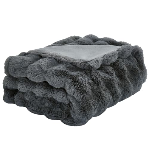 Soft Thick Fuzzy Faux Rabbit Fur Throw Blanket for Couch Sofa