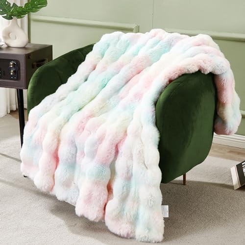 Soft Thick Fuzzy Faux Rabbit Fur Throw Blanket for Couch Sofa