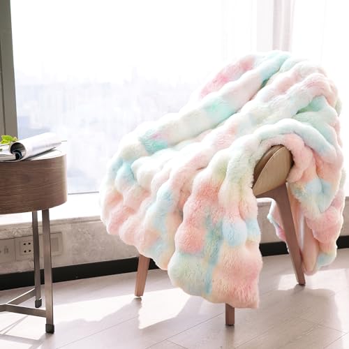 Soft Thick Fuzzy Faux Rabbit Fur Throw Blanket for Couch Sofa