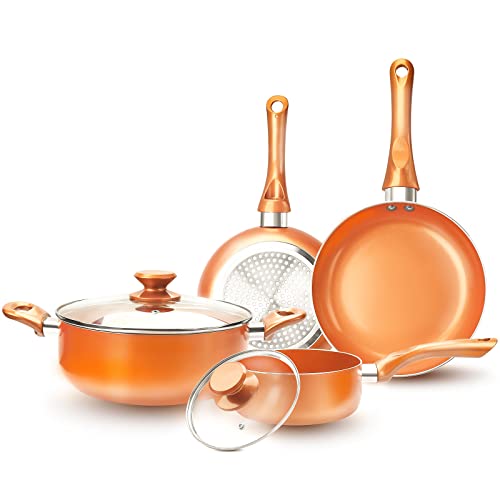 10pcs Cookware Set Ceramic Nonstick Soup Pot/Milk Pot/Frying Pans Set | Copper