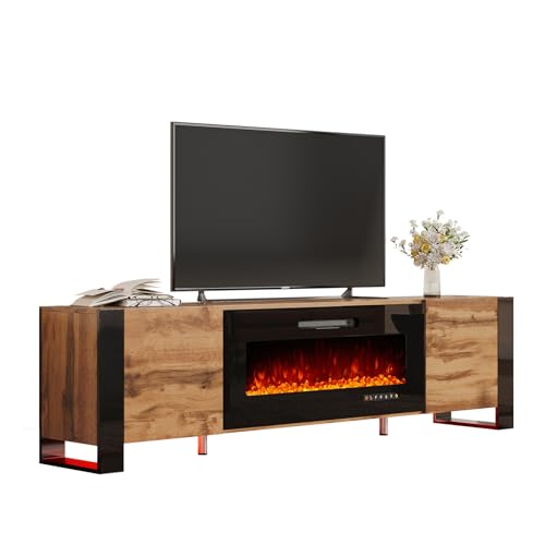 Fireplace TV Stand with 36" Fireplace, 70" Modern High Gloss Entertainment Center