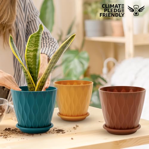 6 inch Plant Pots, 5 Pack Flower Pots Outdoor Indoor, Planters with Drainage Hole