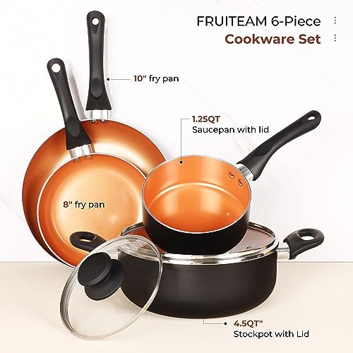 10pcs Cookware Set Ceramic Nonstick Soup Pot/Milk Pot/Frying Pans Set | Copper