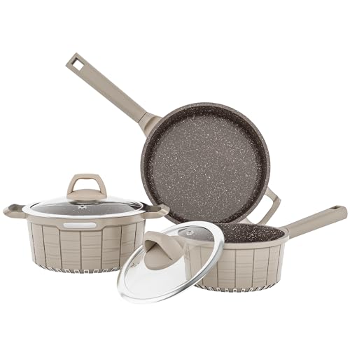 Nonstick Pots and Pans Set, Brown Granite Induction with Stay Handles