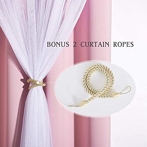 Double-Layered Curtains with Tie-Backs Sheer Drapes Light Blocking, 2 Pcs