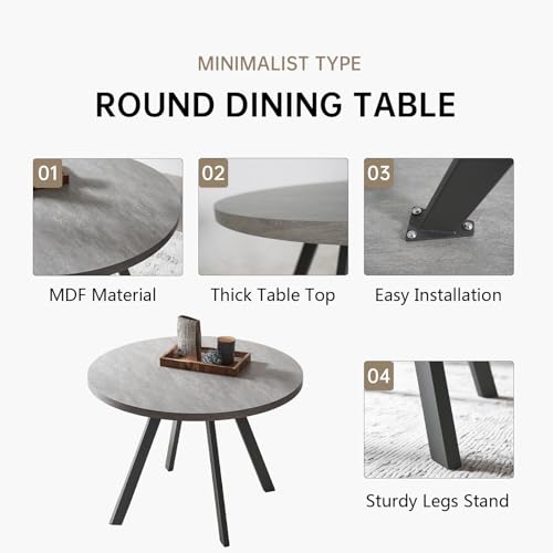 Round Dining Table Set for 4,  (Dining Table + 4 Black Chairs)