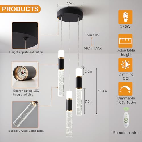 39.37" Larger Chandelier for High Ceilings, 7 Ring Dimmable with Remote