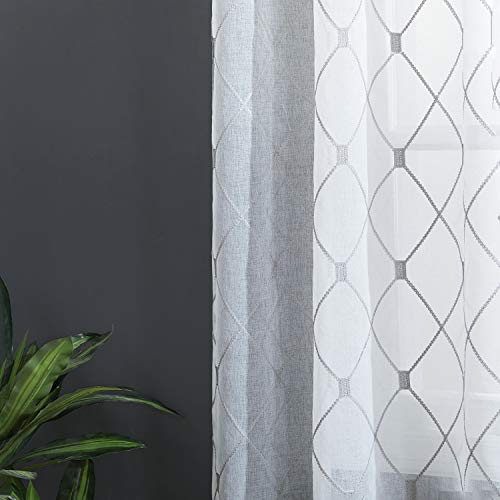 White Sheer Curtains 84 Inches Long for Living Room, 2 Panels Set