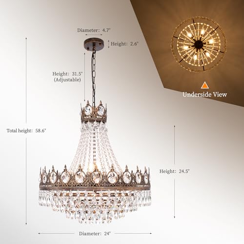 French Empire Crystal Chandeliers, 9-Light Modern Luxury