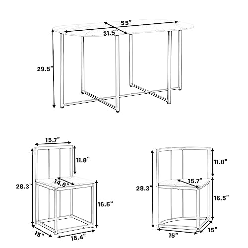 7-Piece Space-Saving Dining Set for 6 with Faux Marble Top, Metal Frame