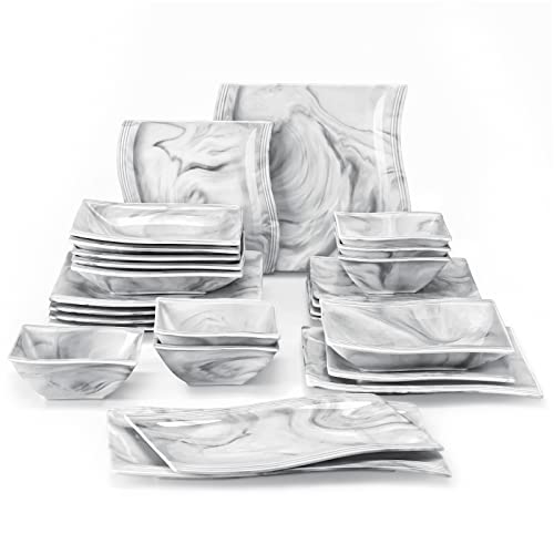 Dinnerware Sets, 12-Piece Porcelain Plates and Bowls Sets, Square Marble