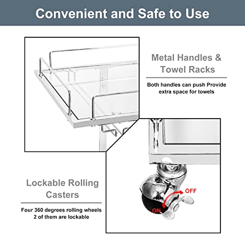 Silver Bar Cart Home Bar Serving Cart with Wine Rack 2-Tier Acrylic