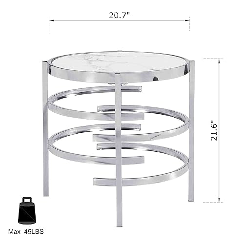 Coffee Table, Marble Stone Silver Living Room Table Modern Round