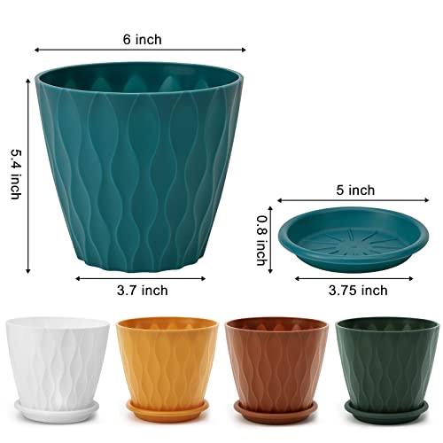 6 inch Plant Pots, 5 Pack Flower Pots Outdoor Indoor, Planters with Drainage Hole