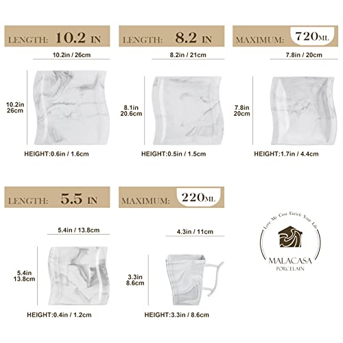 Dinnerware Sets, 12-Piece Porcelain Plates and Bowls Sets, Square Marble