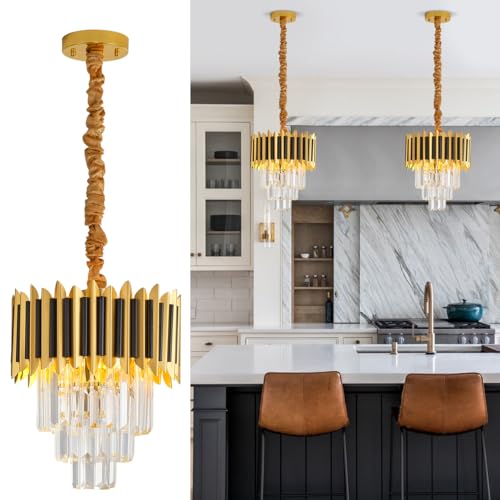 24" Crystal Chandelier Modern Gold 9-Light 5-Tier Luxury