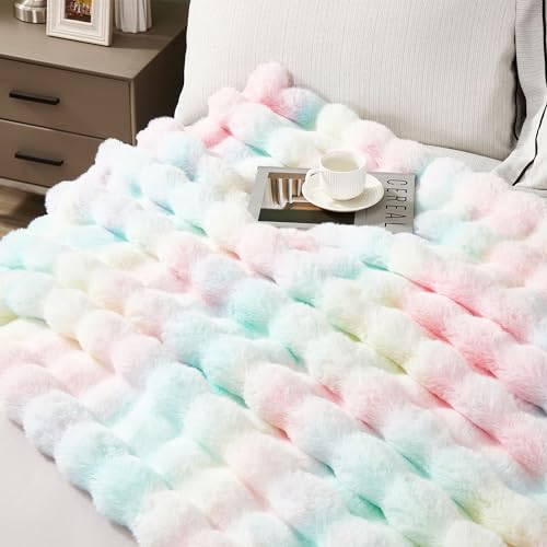 Soft Thick Fuzzy Faux Rabbit Fur Throw Blanket for Couch Sofa