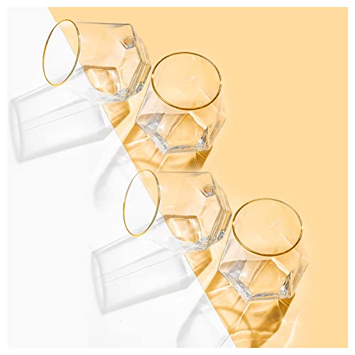 Diamond Wine Glass Set of 2, 10 OZ Modern Stemless Gold Rim